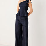 INDIGO BOW ONE SHOULDER DENIM TOP