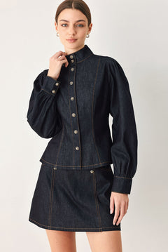 Flying Tomato Modern Prep Denim Top in dark denim
