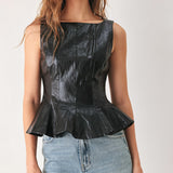 PORT WINE HIGH-RISE FAUX LEATHER TOP