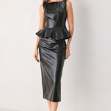 PORT WINE HIGH-RISE FAUX LEATHER TOP