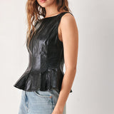 PORT WINE HIGH-RISE FAUX LEATHER TOP