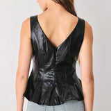 PORT WINE HIGH-RISE FAUX LEATHER TOP