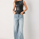 PORT WINE HIGH-RISE FAUX LEATHER TOP