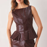 PORT WINE HIGH-RISE FAUX LEATHER TOP