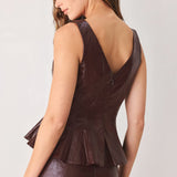 PORT WINE HIGH-RISE FAUX LEATHER TOP