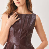 PORT WINE HIGH-RISE FAUX LEATHER TOP