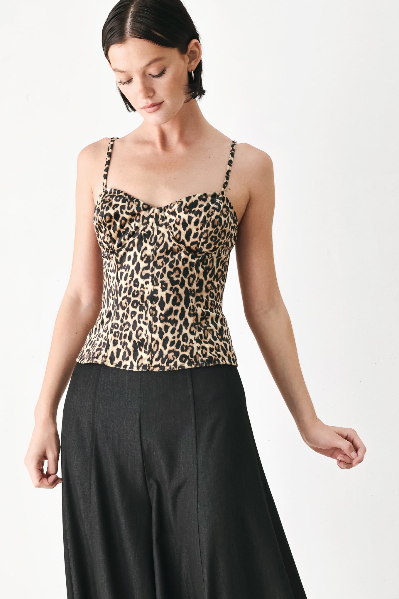 Flying Tomato Wild Spot Bustier Woven Top in light brown