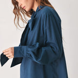 OCEAN INK PUSSY-BOW WOVEN TOP