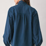 OCEAN INK PUSSY-BOW WOVEN TOP
