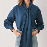 OCEAN INK PUSSY-BOW WOVEN TOP