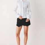 MODERNIST PINSTRIPE FLARED-WAIST WOVEN TOP