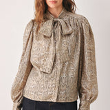 SERPENTINE TAUPE SNAKESKIN WOVEN TOP