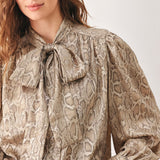 SERPENTINE TAUPE SNAKESKIN WOVEN TOP