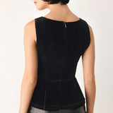 MIDNIGHT GLAM JEWELED VELVET PEPLUM TOP