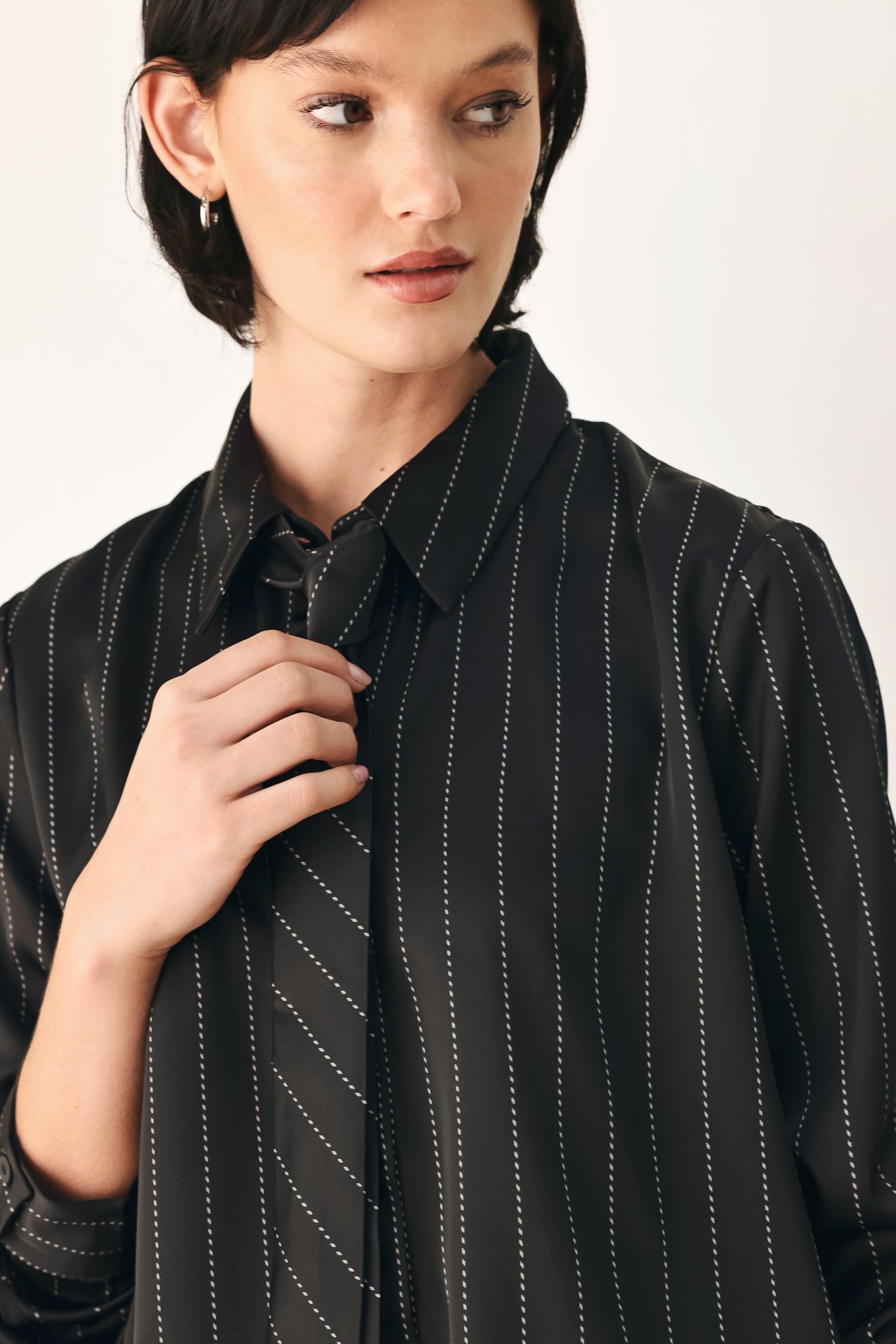 Flying Tomato City After Dark Tie Front Striped Top in black