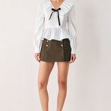 AMELIE PLEATED RUFFLE V-NECK WOVEN TOP