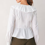 AMELIE PLEATED RUFFLE V-NECK WOVEN TOP