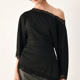AFTER HOURS LACE TRIM ASYMMETRICAL TOP