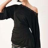 AFTER HOURS LACE TRIM ASYMMETRICAL TOP