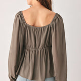 GREIGE ROMANTIC LACE-TRIM WOVEN TOP