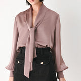 CHAMPAGNE WISHES TIE FRONT BLOUSE