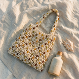 Artisanal Handwoven Gem Bead Crochet Tote Bag