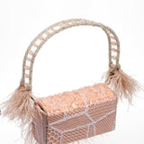 Peach Flap Bag with Feathers