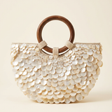 Handmade Shell Handbag Pearl Shell Tote Bag with Wooden Handle