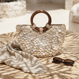 Handmade Shell Handbag Pearl Shell Tote Bag with Wooden Handle