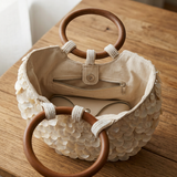 Handmade Shell Handbag Pearl Shell Tote Bag with Wooden Handle