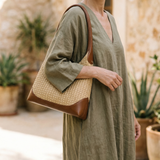 Artisanal Handwoven Colorblock Bucket Bag for Effortless Coastal Style