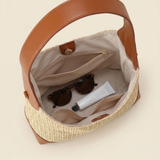 Artisanal Handwoven Colorblock Bucket Bag for Effortless Coastal Style