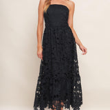 CAREFREE NIGHTS BLACK LACE MIDI DRESS