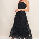 CAREFREE NIGHTS BLACK LACE MIDI DRESS