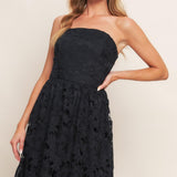 CAREFREE NIGHTS BLACK LACE MIDI DRESS