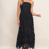 CAREFREE NIGHTS BLACK LACE MIDI DRESS