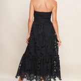 CAREFREE NIGHTS BLACK LACE MIDI DRESS