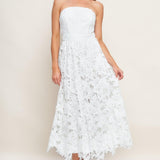 CAREFREE NIGHTS LACE OFF WHITE MIDI DRESS