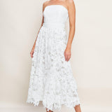 CAREFREE NIGHTS LACE OFF WHITE MIDI DRESS