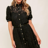 TIMID TO TENACIOUS WOVEN LACE SHIRT DRESS
