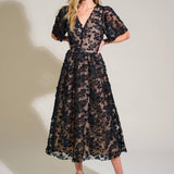 DREAMY BLOSSOM WOVEN LACE MIDI DRESS