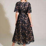 DREAMY BLOSSOM WOVEN LACE MIDI DRESS