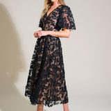 DREAMY BLOSSOM WOVEN LACE MIDI DRESS