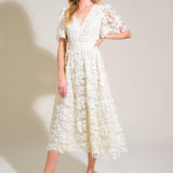 DREAMY BLOSSOM WOVEN LACE MIDI DRESS