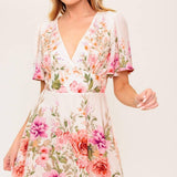 THE WORLD AWAITS LIGHT PINK WOVEN MINI DRESS