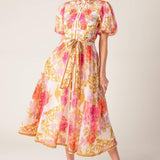 GARDEN TAPESTRY IVORY FLORAL WOVEN MIDI DRESS