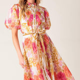 GARDEN TAPESTRY IVORY FLORAL WOVEN MIDI DRESS