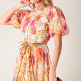 GARDEN TAPESTRY IVORY FLORAL WOVEN MIDI DRESS