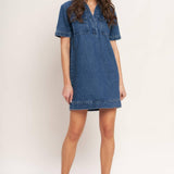 BLUE CANVAS DENIM MINI DRESS