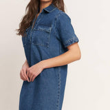 BLUE CANVAS DENIM MINI DRESS